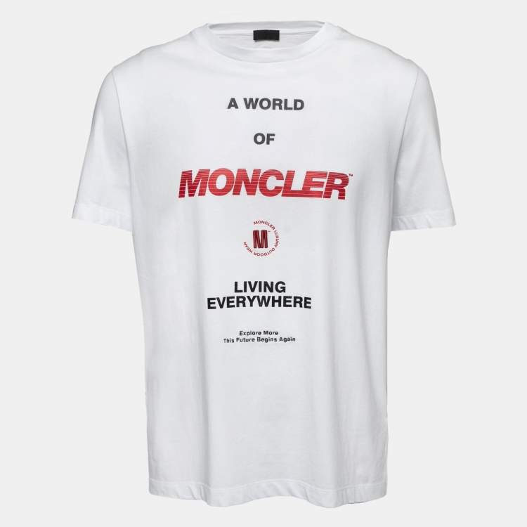Pre Owned Moncler White Typography Print Cotton Crew Neck T-Shirt L