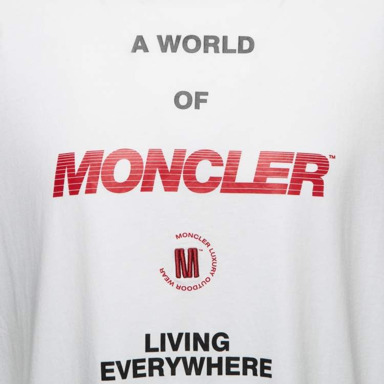 Pre Owned Moncler White Typography Print Cotton Crew Neck T-Shirt L