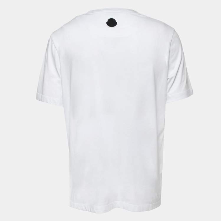 Pre Owned Moncler White Typography Print Cotton Crew Neck T-Shirt L