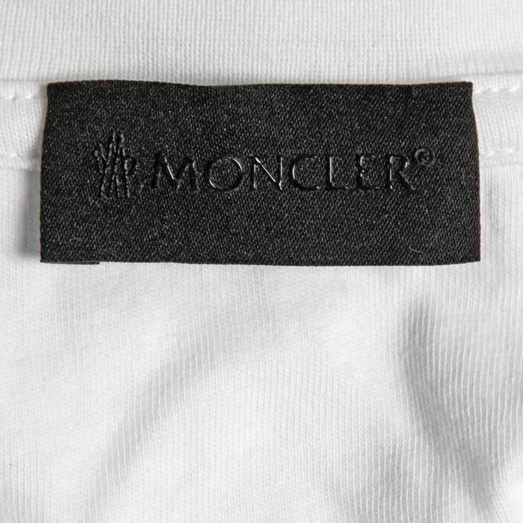 Pre Owned Moncler White Typography Print Cotton Crew Neck T-Shirt L
