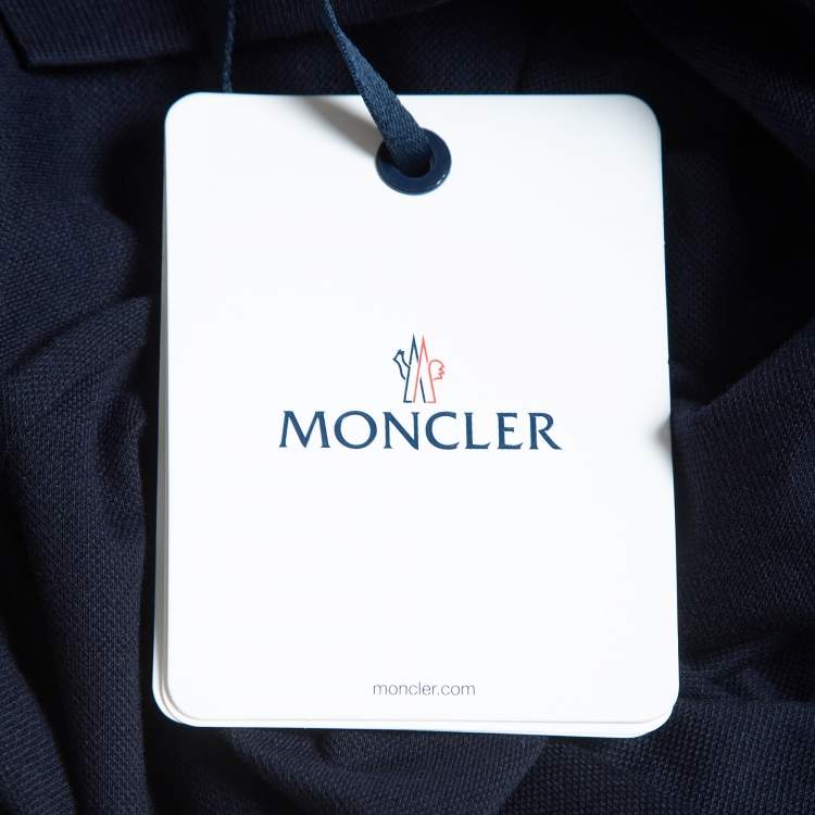 Pre Owned Moncler Navy Blue Embroidered Cotton Short Sleeve Polo T-Shirt XXL