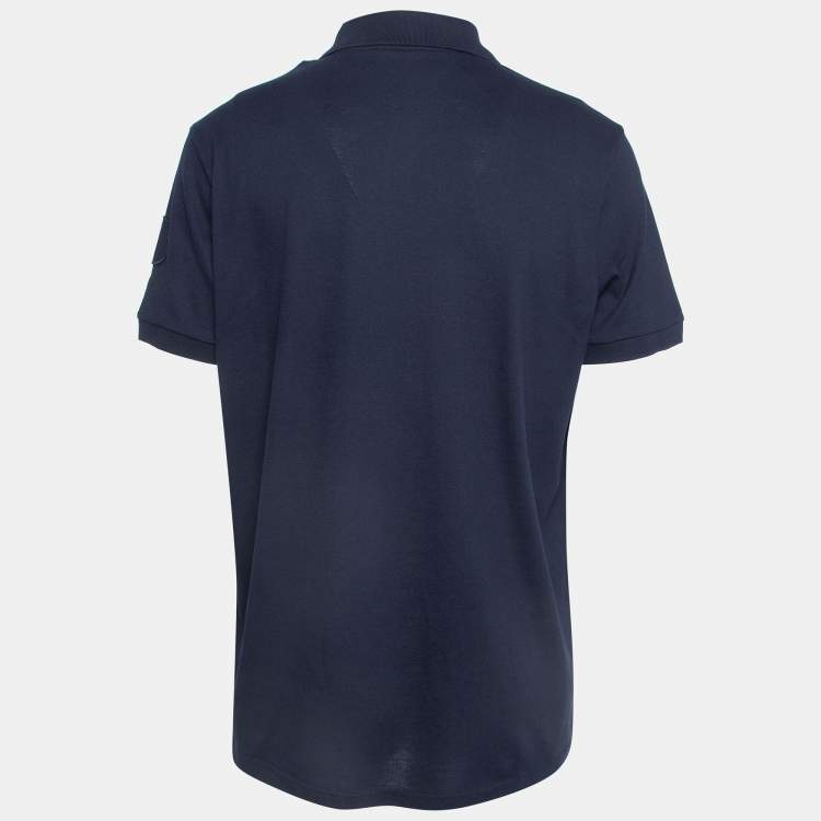 Pre Owned Moncler Navy Blue Embroidered Cotton Short Sleeve Polo T-Shirt XXL
