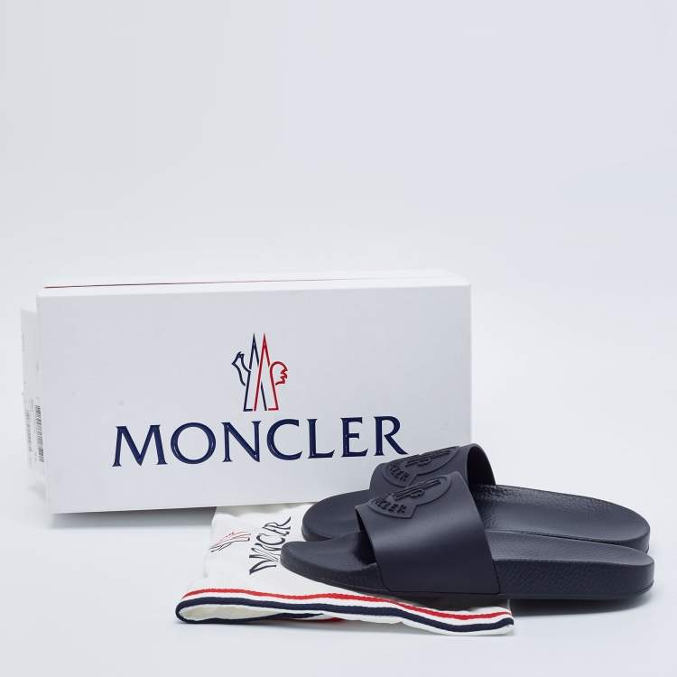 Pre Owned Moncler Navy Blue Rubber Basile Pool Slides Size 41