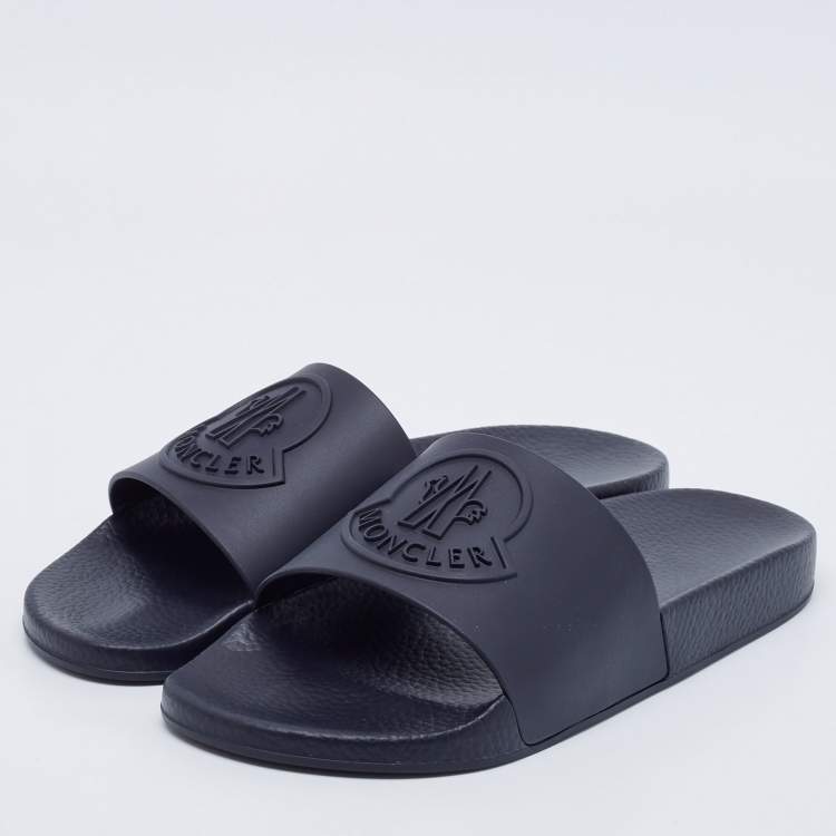 Pre Owned Moncler Navy Blue Rubber Basile Pool Slides Size 41