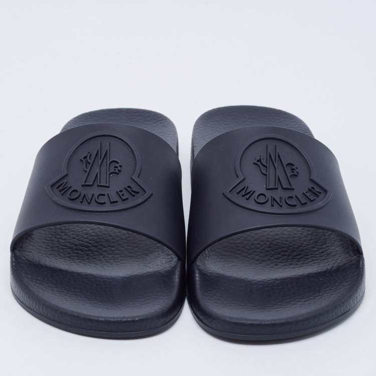 Pre Owned Moncler Navy Blue Rubber Basile Pool Slides Size 41