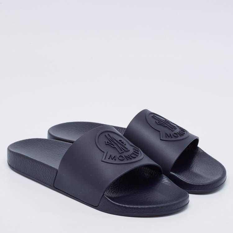 Pre Owned Moncler Navy Blue Rubber Basile Pool Slides Size 41
