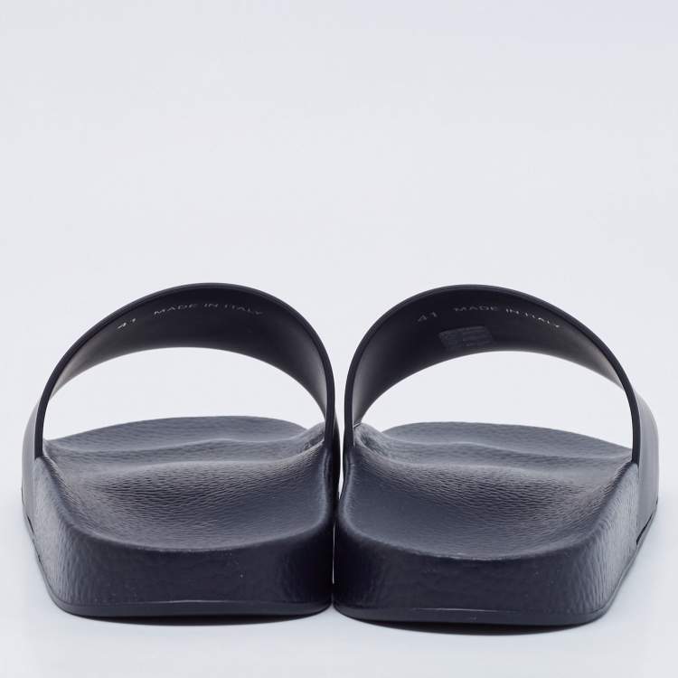 Pre Owned Moncler Navy Blue Rubber Basile Pool Slides Size 41