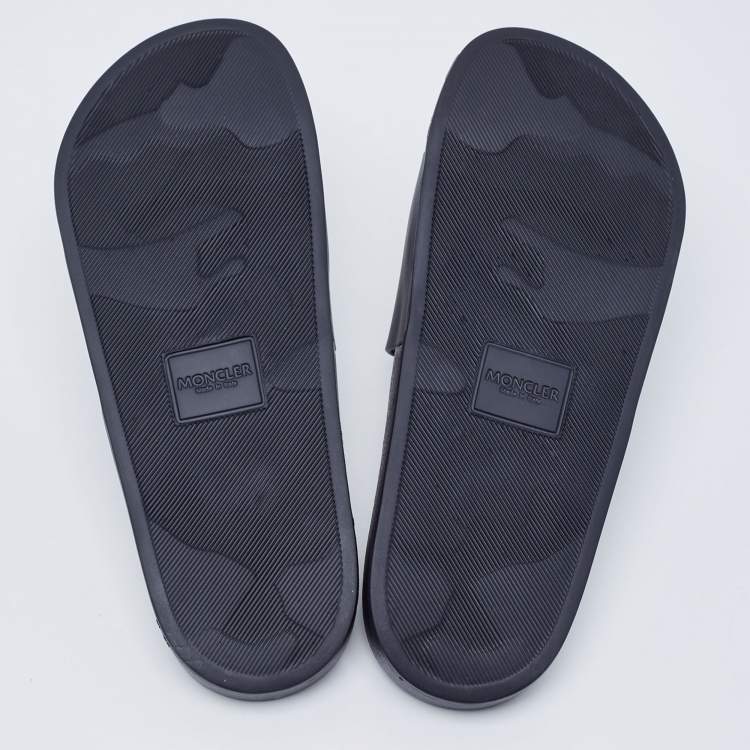 Pre Owned Moncler Navy Blue Rubber Basile Pool Slides Size 41