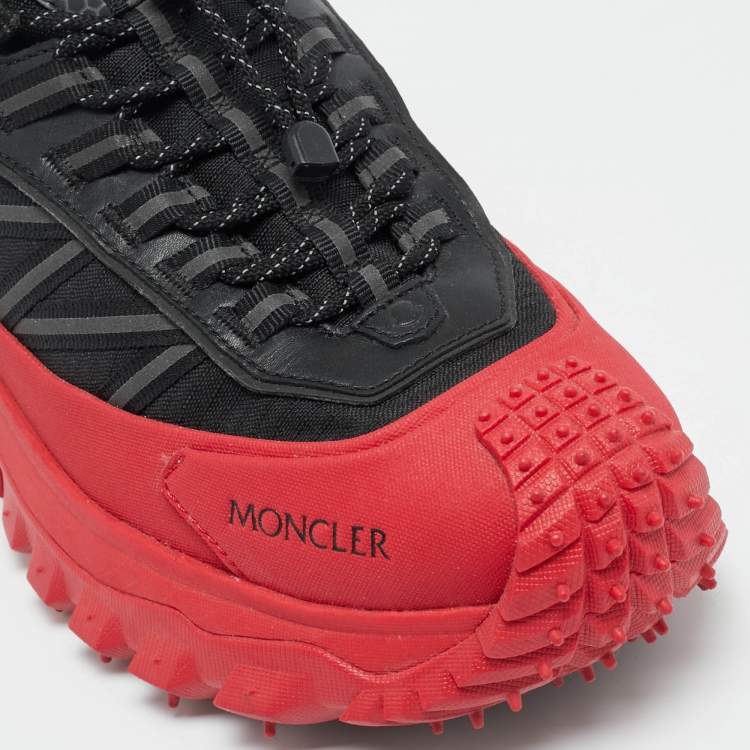 Pre Owned Moncler Black/Red Canvas and Leather TrailGrip GTX Lace Up Sneakers Size 43
