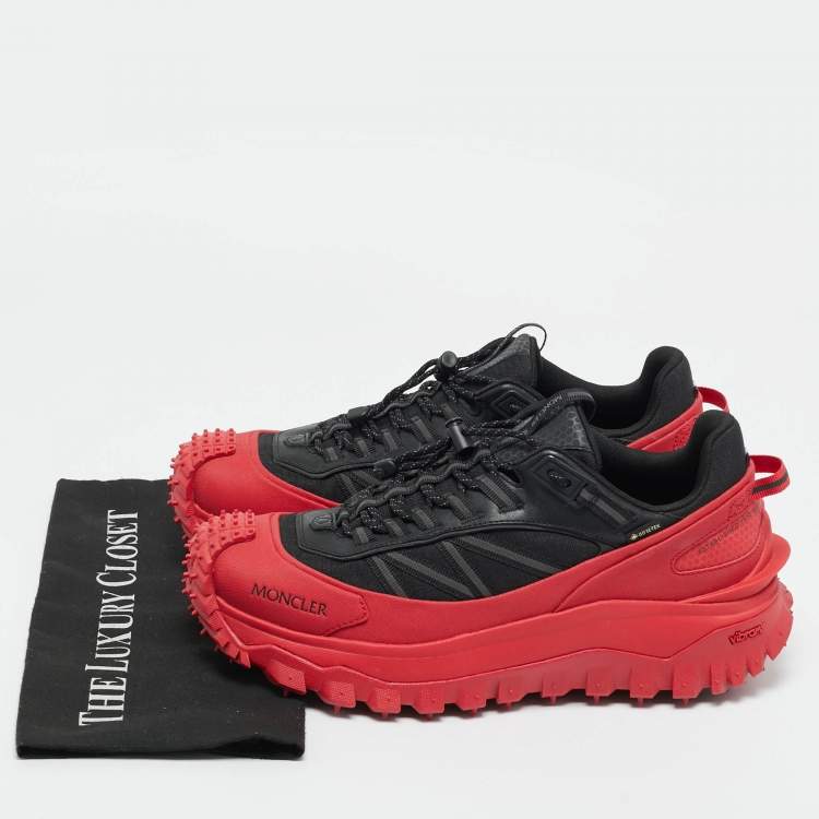 Pre Owned Moncler Black/Red Canvas and Leather TrailGrip GTX Lace Up Sneakers Size 43