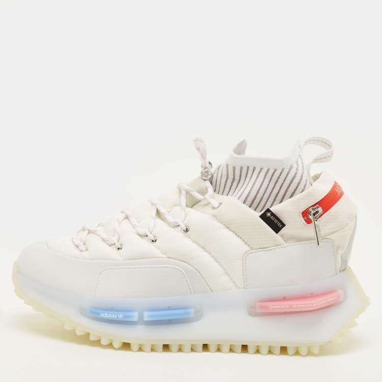 Pre Owned Moncler X Adidas NMD Size 42 White Canvas and Nylon Low Top Sneakers