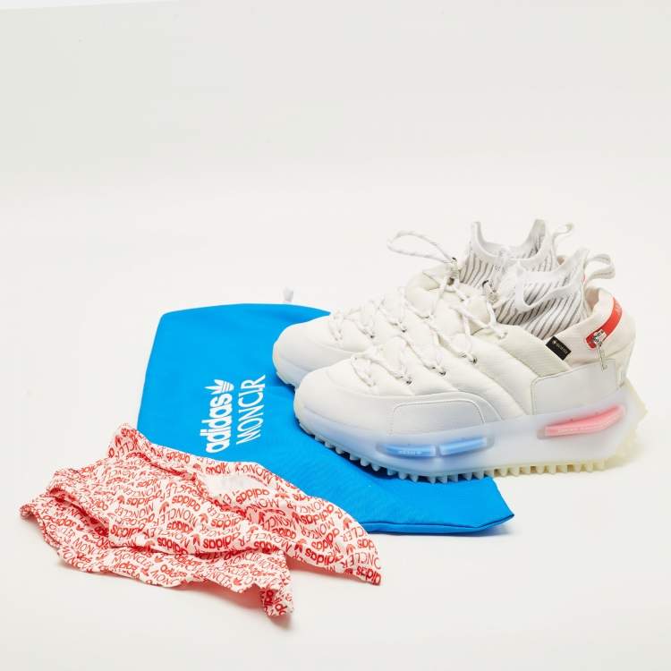 Pre Owned Moncler X Adidas NMD Size 42 White Canvas and Nylon Low Top Sneakers