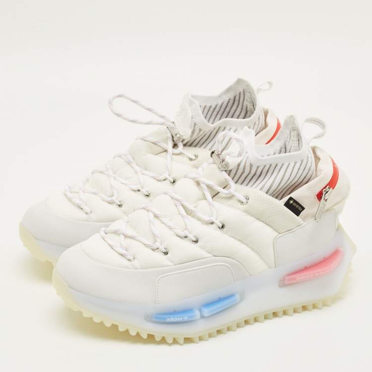 Pre Owned Moncler X Adidas NMD Size 42 White Canvas and Nylon Low Top Sneakers