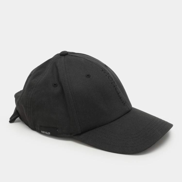 Pre Owned Moncler Black Cotton Logo Baseball Cap