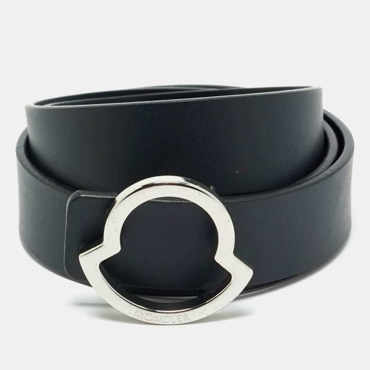 Pre Owned Moncler Black Leather Buckle Cut to Size Belt