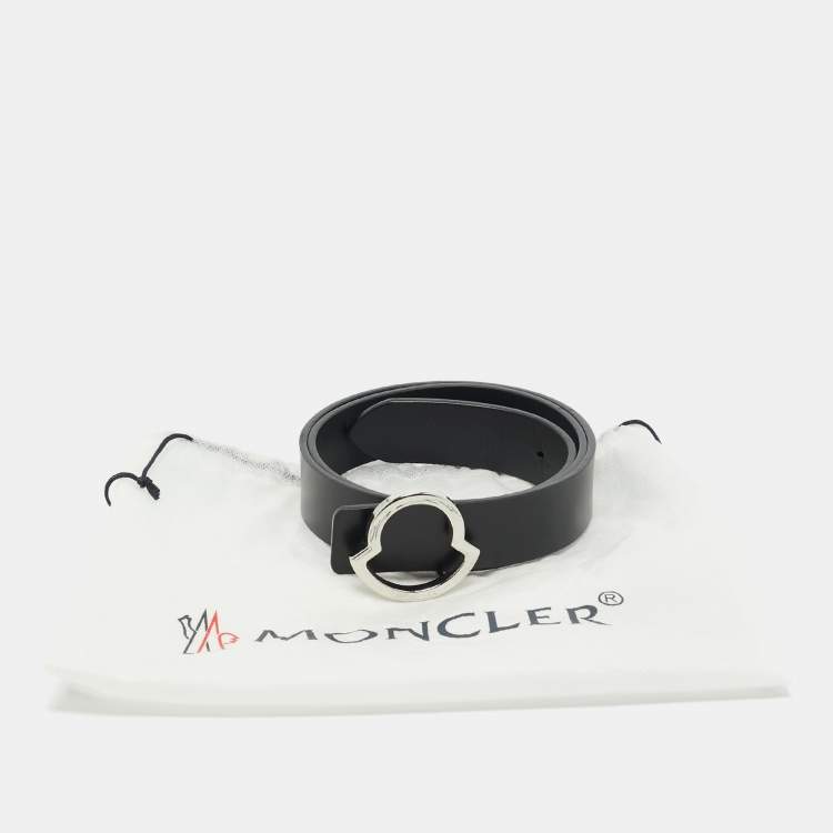 Pre Owned Moncler Black Leather Buckle Cut to Size Belt