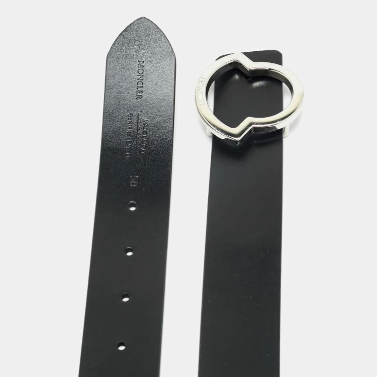 Pre Owned Moncler Black Leather Buckle Cut to Size Belt