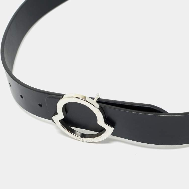 Pre Owned Moncler Black Leather Buckle Cut to Size Belt