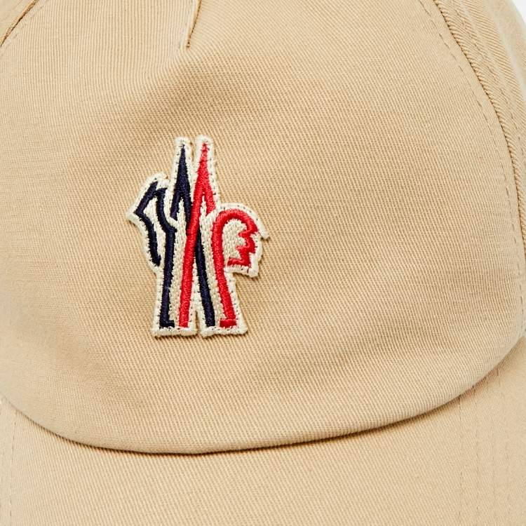 Pre Owned Moncler Beige Logo Applique Cotton Baseball Cap Size 55-62