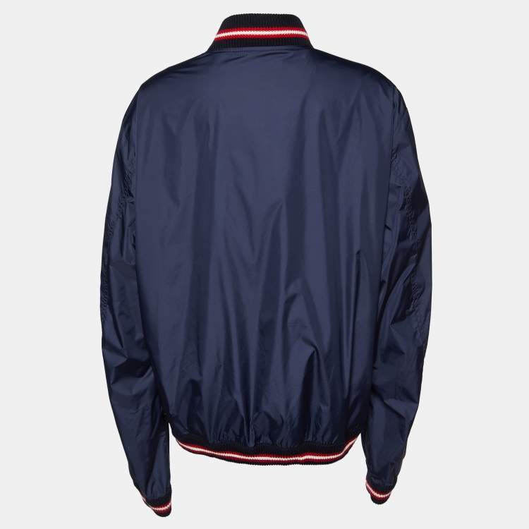 Pre Owned Moncler Navy Blue Synthetic Front Buttoned Varsity Jacket XXL