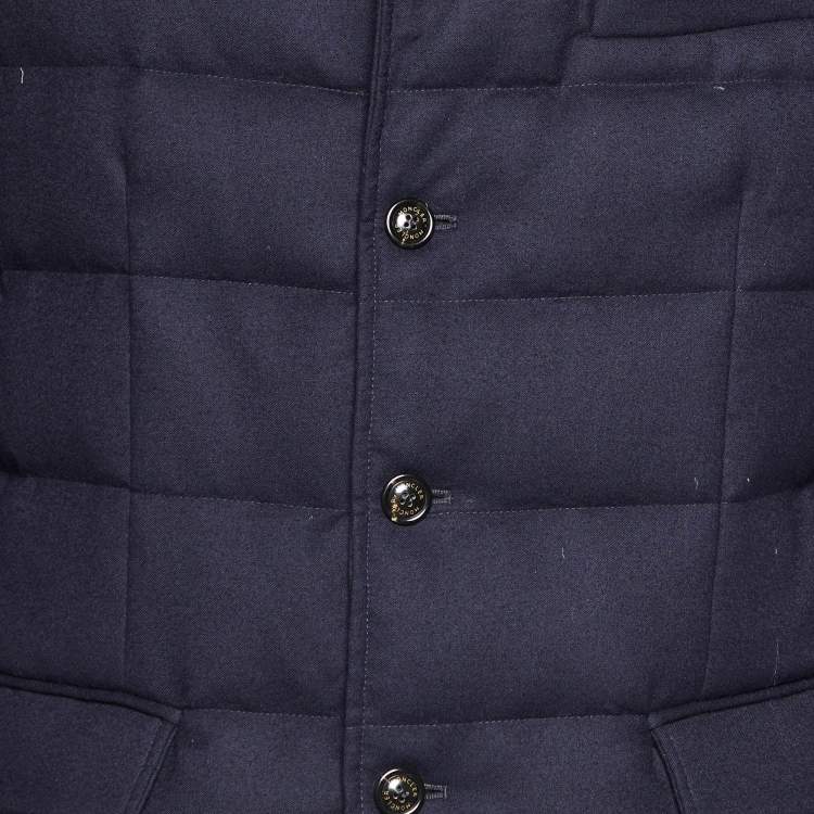 Pre Owned Moncler Navy Blue Wool Rodin Quilted Down Jacket XL
