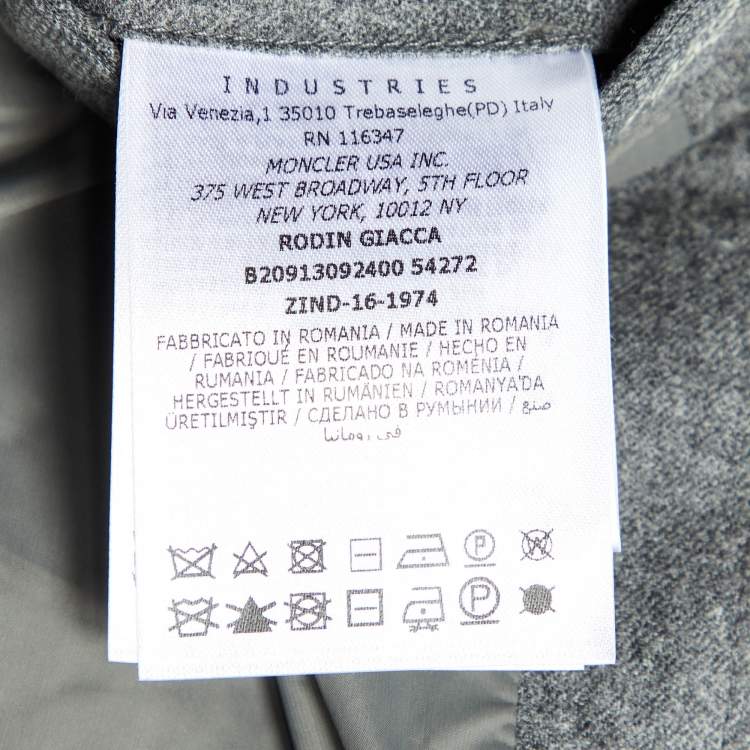 Pre Owned Moncler Grey Wool Rodin Giacca Quilted Down Jacket XL