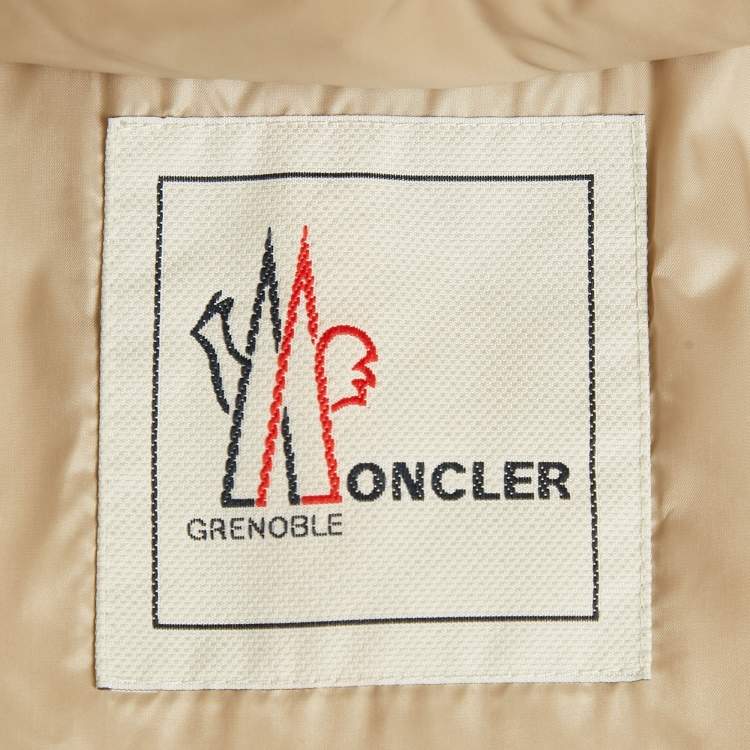 Pre Owned Moncler Beige Coyote Fur Trim Synthetic and Wool Colmiane Guibbotto Down Jacket L