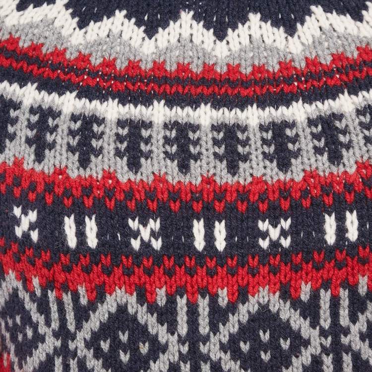 Pre Owned Moncler Red/Blue Intarsia Wool Knit Mock Neck Sweater L