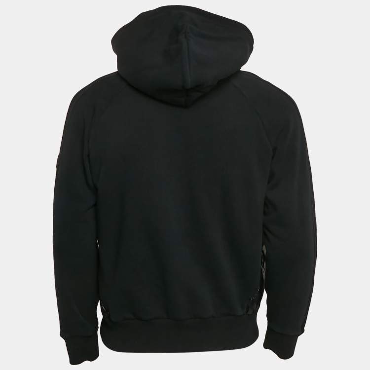 Pre Owned Moncler x Adidas Black Cotton Knit Puffer Trim Hoodie XS 