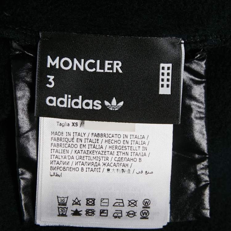 Pre Owned Moncler x Adidas Black Cotton Knit Puffer Trim Hoodie XS 