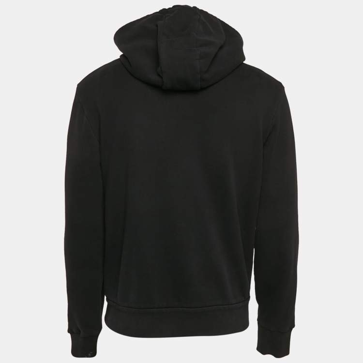 Pre Owned Moncler Black Logo Embroidered Cotton Knit Manglia Cardigan Hoodie L