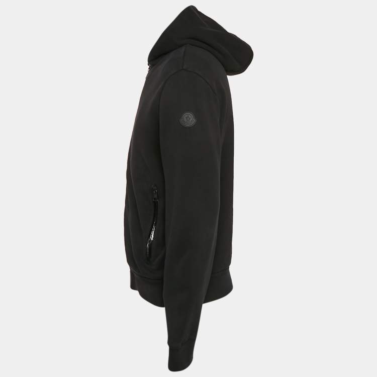 Pre Owned Moncler Black Logo Embroidered Cotton Knit Manglia Cardigan Hoodie L