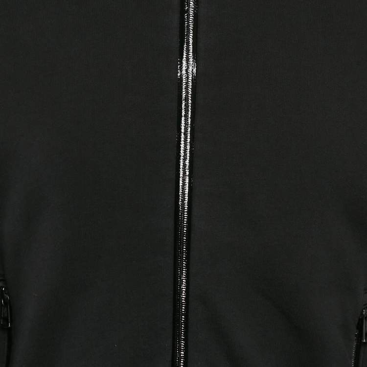 Pre Owned Moncler Black Logo Embroidered Cotton Knit Manglia Cardigan Hoodie L