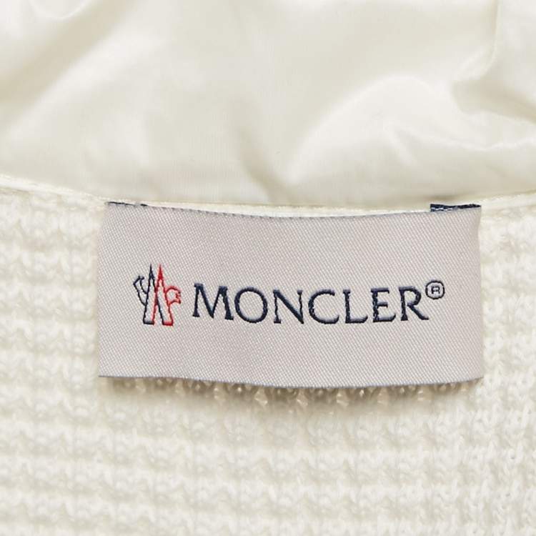 Pre Owned Moncler White Logo Print Cotton Knit and Quilted Nylon Down Jacket L