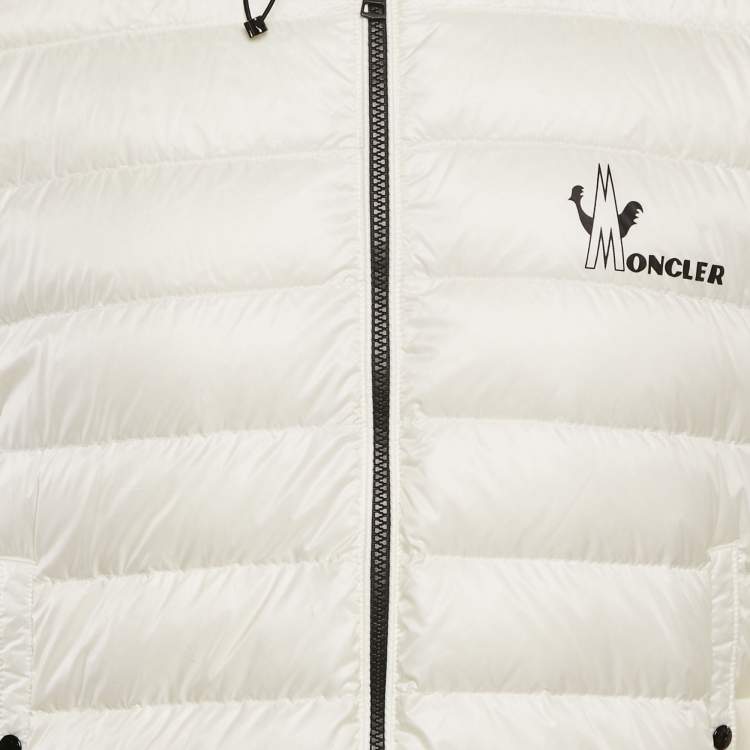 Pre Owned Moncler White Logo Print Cotton Knit and Quilted Nylon Down Jacket L