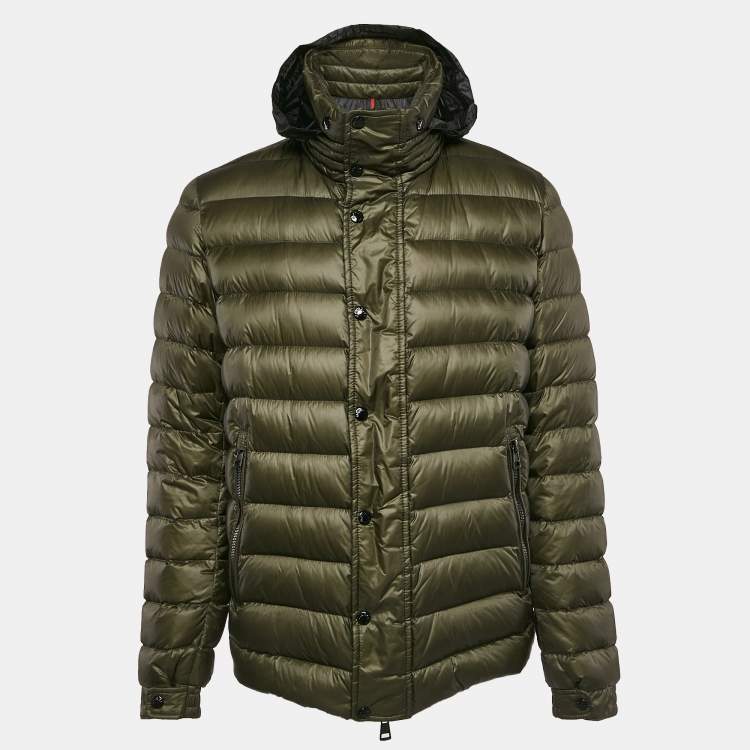 Pre Owned Moncler Khaki Green Nylon Zip-Up Gergy Down Jacket L