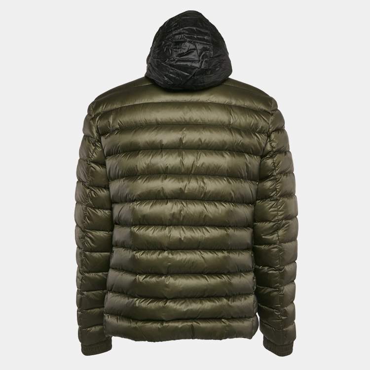 Pre Owned Moncler Khaki Green Nylon Zip-Up Gergy Down Jacket L
