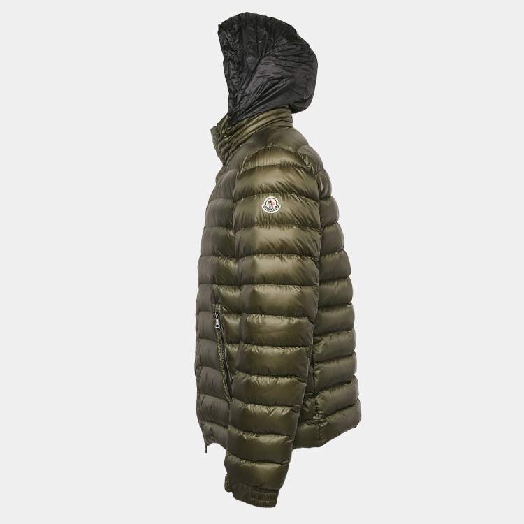 Pre Owned Moncler Khaki Green Nylon Zip-Up Gergy Down Jacket L