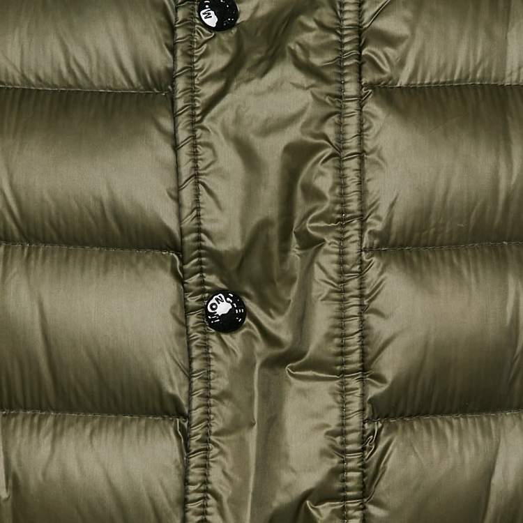Pre Owned Moncler Khaki Green Nylon Zip-Up Gergy Down Jacket L