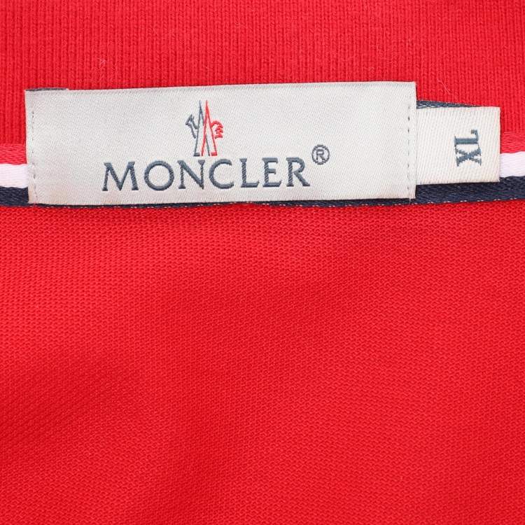 Pre Owned Moncler Red Cotton Pique Logo Patch Polo T-Shirt XL