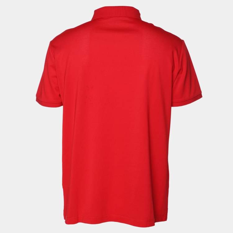 Pre Owned Moncler Red Cotton Pique Logo Patch Polo T-Shirt XL