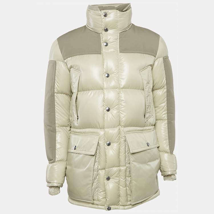 Pre Owned Moncler Grey Fur Trim Hood Nylon Down Puffer Jacket M