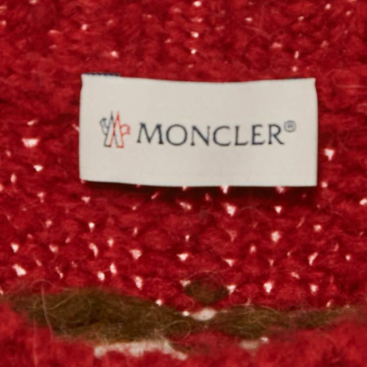 Pre Owned Moncler Red/Blue Intarsia Chunky Knit Mock Neck Sweater M