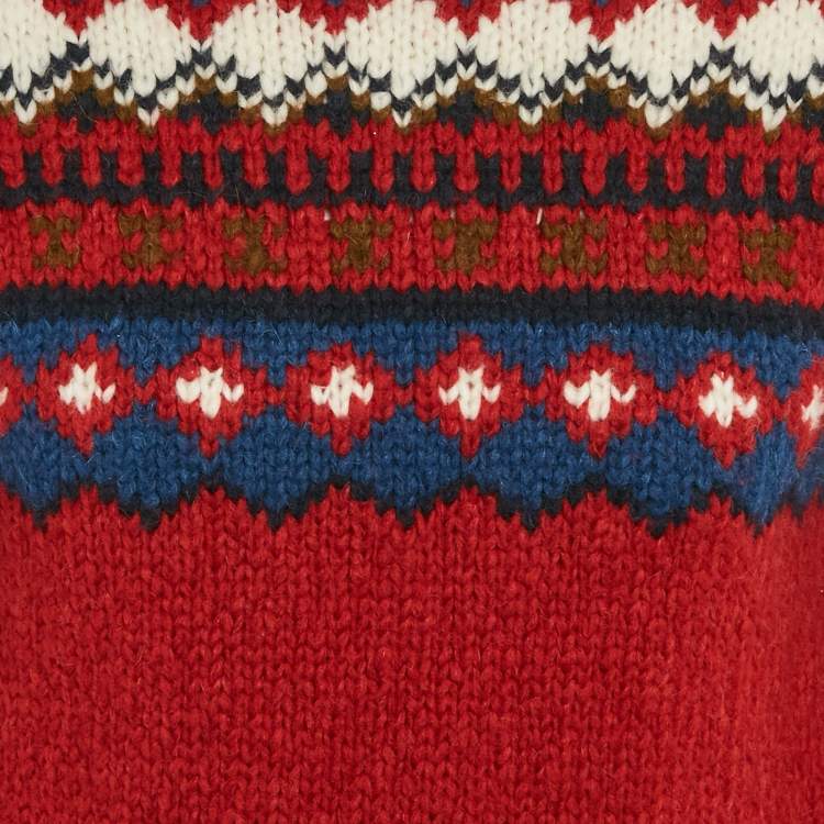 Pre Owned Moncler Red/Blue Intarsia Chunky Knit Mock Neck Sweater M