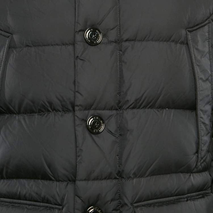 Pre Owned Moncler Black Real Fur Trim Nylon Hooded Down Jacket L
