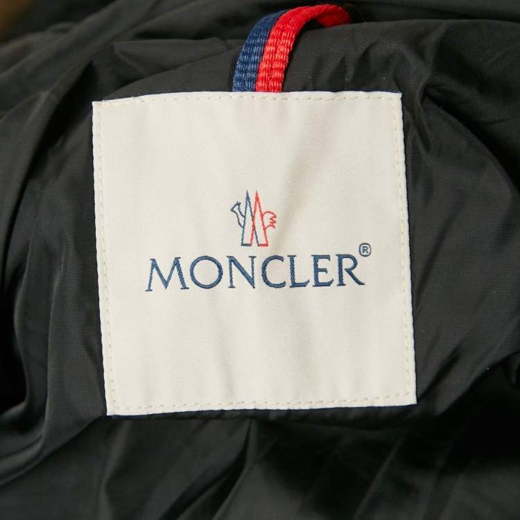 Pre Owned Moncler Black Real Fur Trim Nylon Hooded Down Jacket L