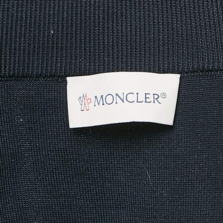 Pre Owned Moncler Navy Blue Nylon and Cotton Knit Maglia Tricot Cardigan Jacket L