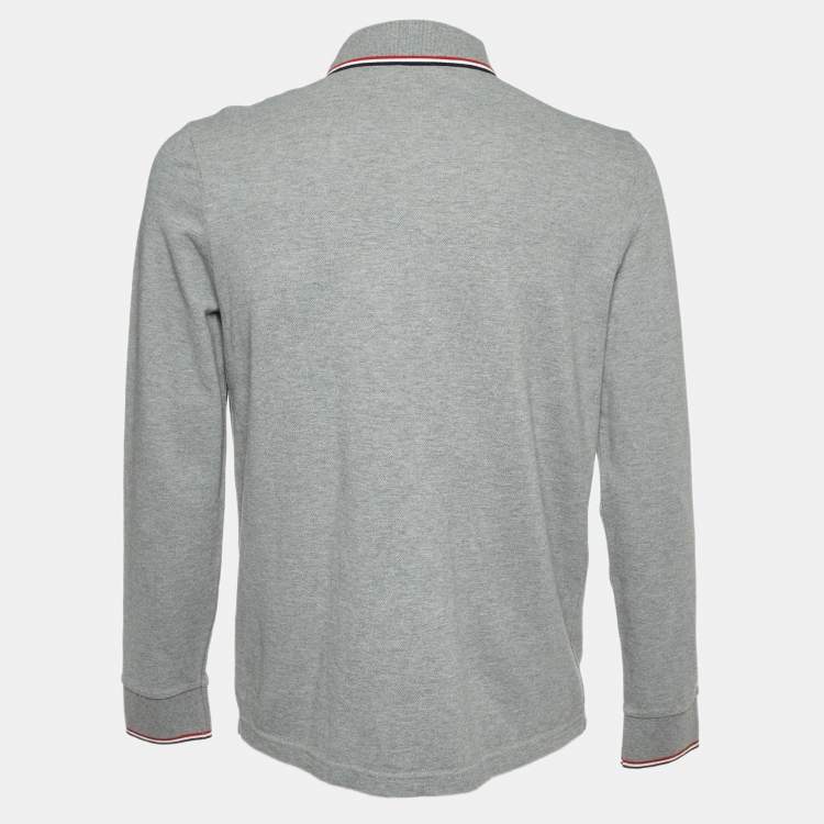 Pre Owned Moncler Grey Cotton Long Sleeve Polo T-Shirt L 