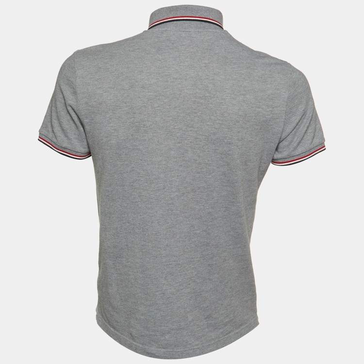 Pre Owned Moncler Grey Cotton Pique Polo T-Shirt M