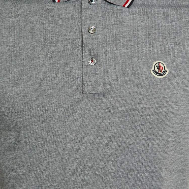 Pre Owned Moncler Grey Cotton Pique Polo T-Shirt M
